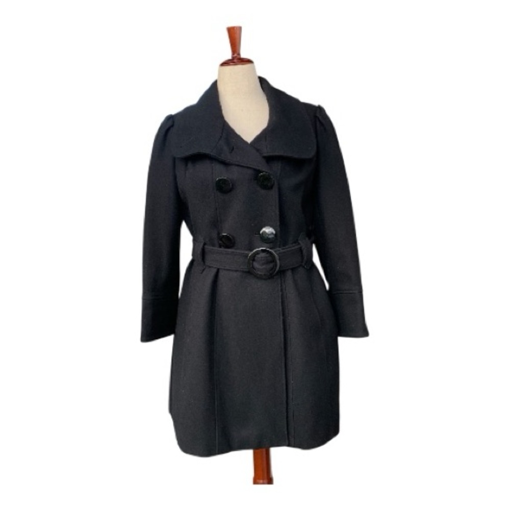 Worthington Black Wool Blend Midi Peacoat with Belt Accent‎ Buttons Size PL